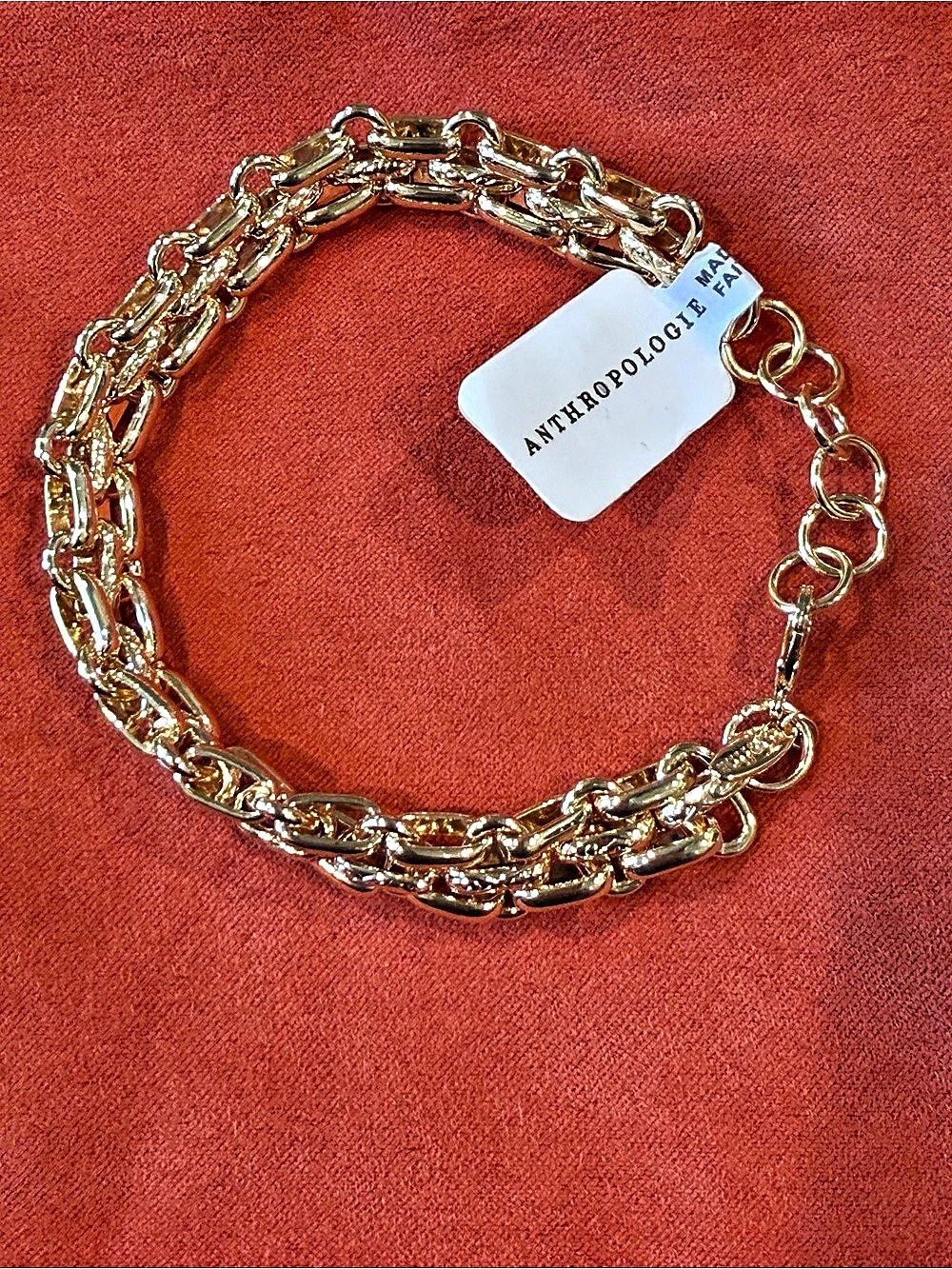 Anthropologie Chunky Chain Bracelet 14k Gold Plated Brass NEW